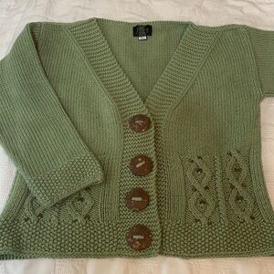 Pure Hand-Knit Cotton Cardigan, M/L